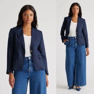 NWT Quince 100% European Linen Structured Blazer Deep Navy Blue